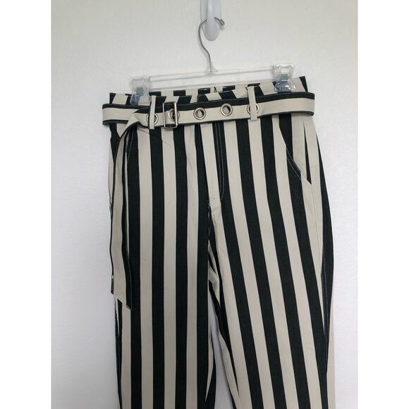 Uniq Gray and White Striped Pants with Grommet Belt - S - Picture 2 of 7